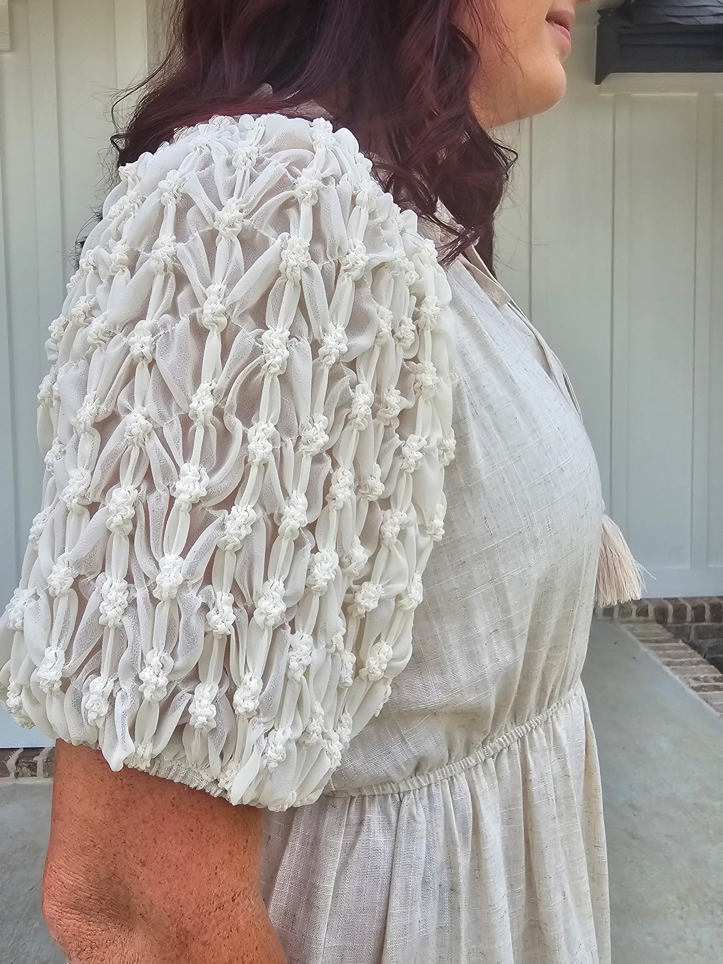 Umgee Ivory Textured Midi Dress
