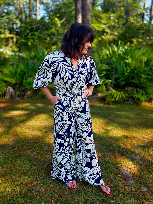 Midnight Garden Balloon Sleeve Romper by Umgee