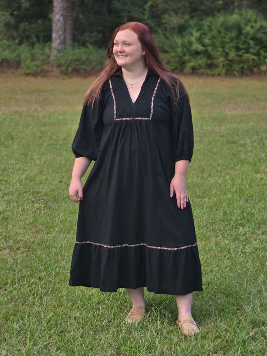 V Neck Collard Midi Dress by Umgee-Black