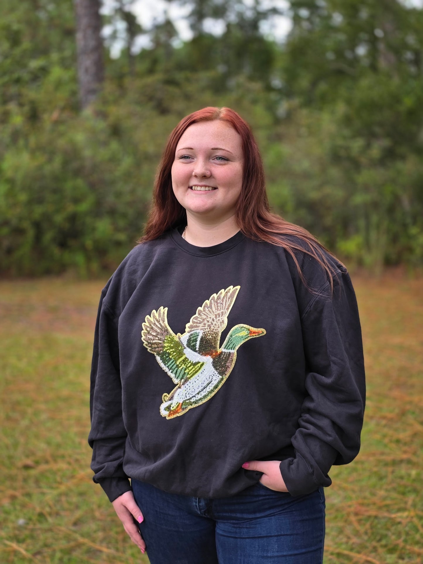 Mallard Duck Sequins Sweatshirt-Black