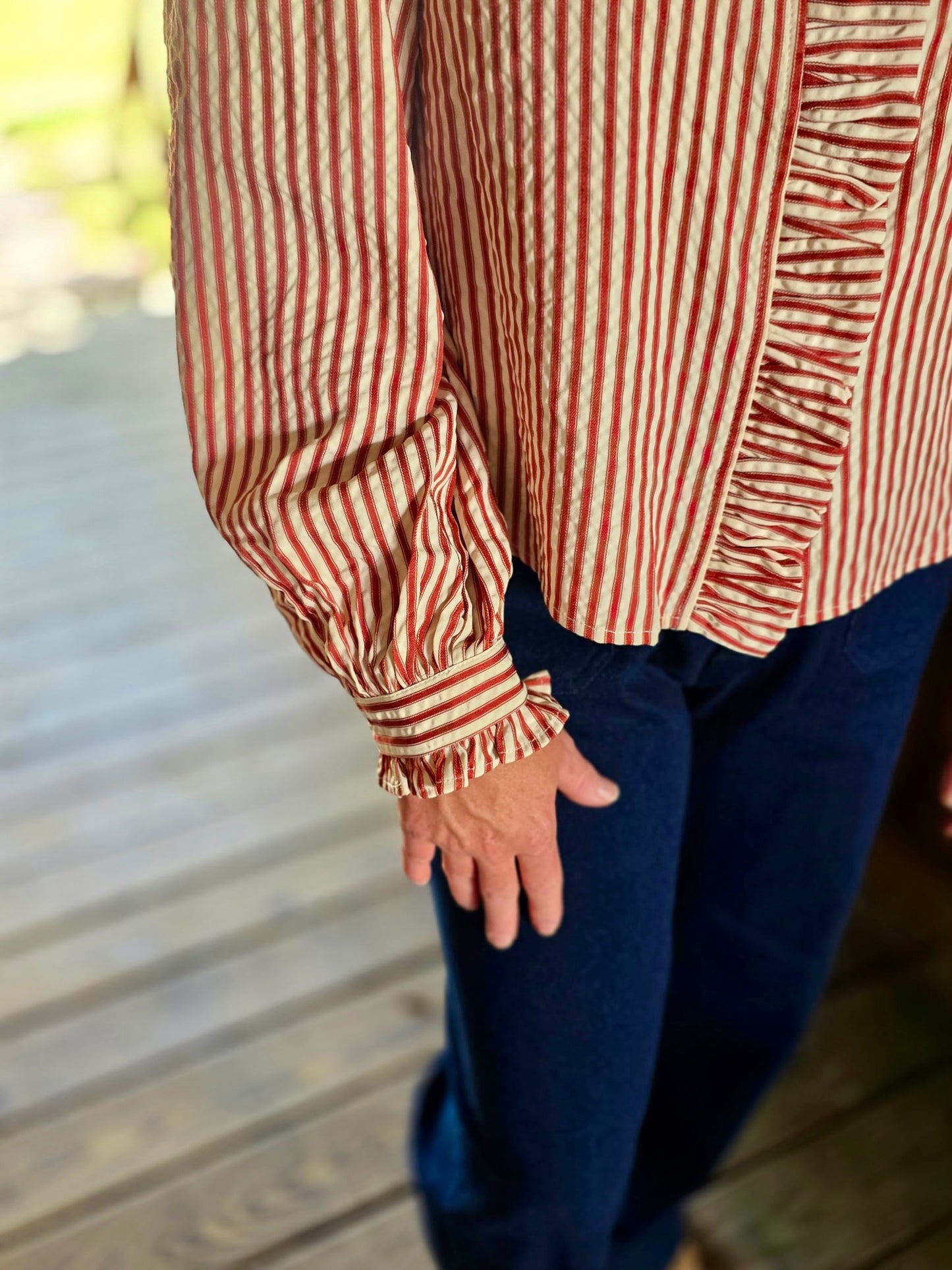 Striped Ruffled Button Down Long Sleeve Top