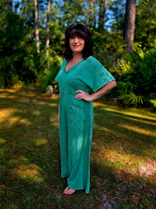 Coastal Ease Wide-Leg Jumpsuit by Umgee-Green