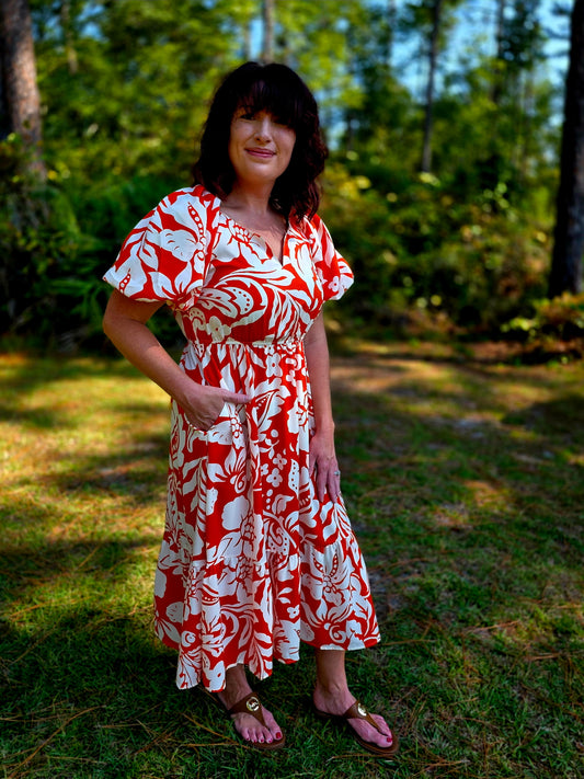 Botanical Breeze Midi Dress by Umgee-Tomato Mix