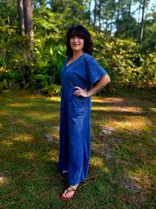 Coastal Ease Wide-Leg Jumpsuit by Umgee-Blue