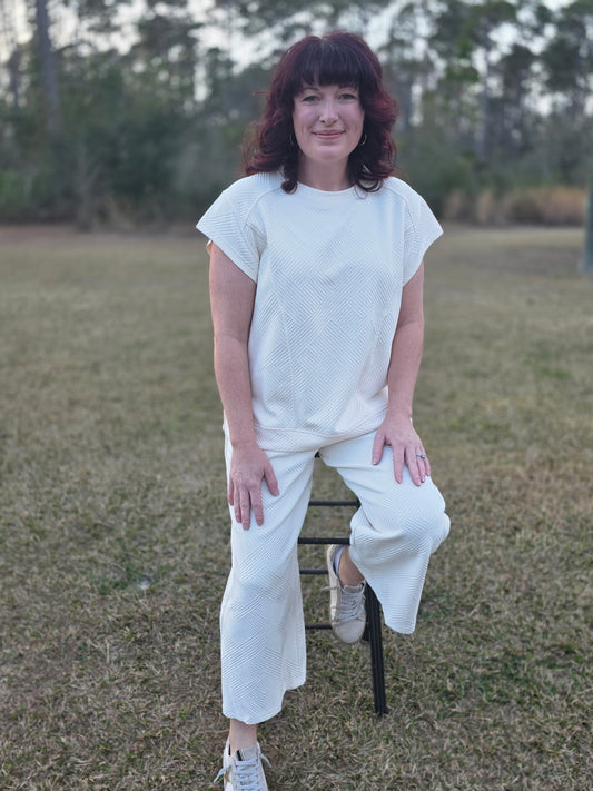 Umgee Short Sleeve Two Piece Set-Cream