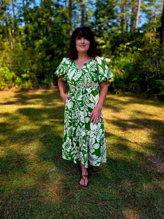 Botanical Breeze Midi Dress by Umgee-Green