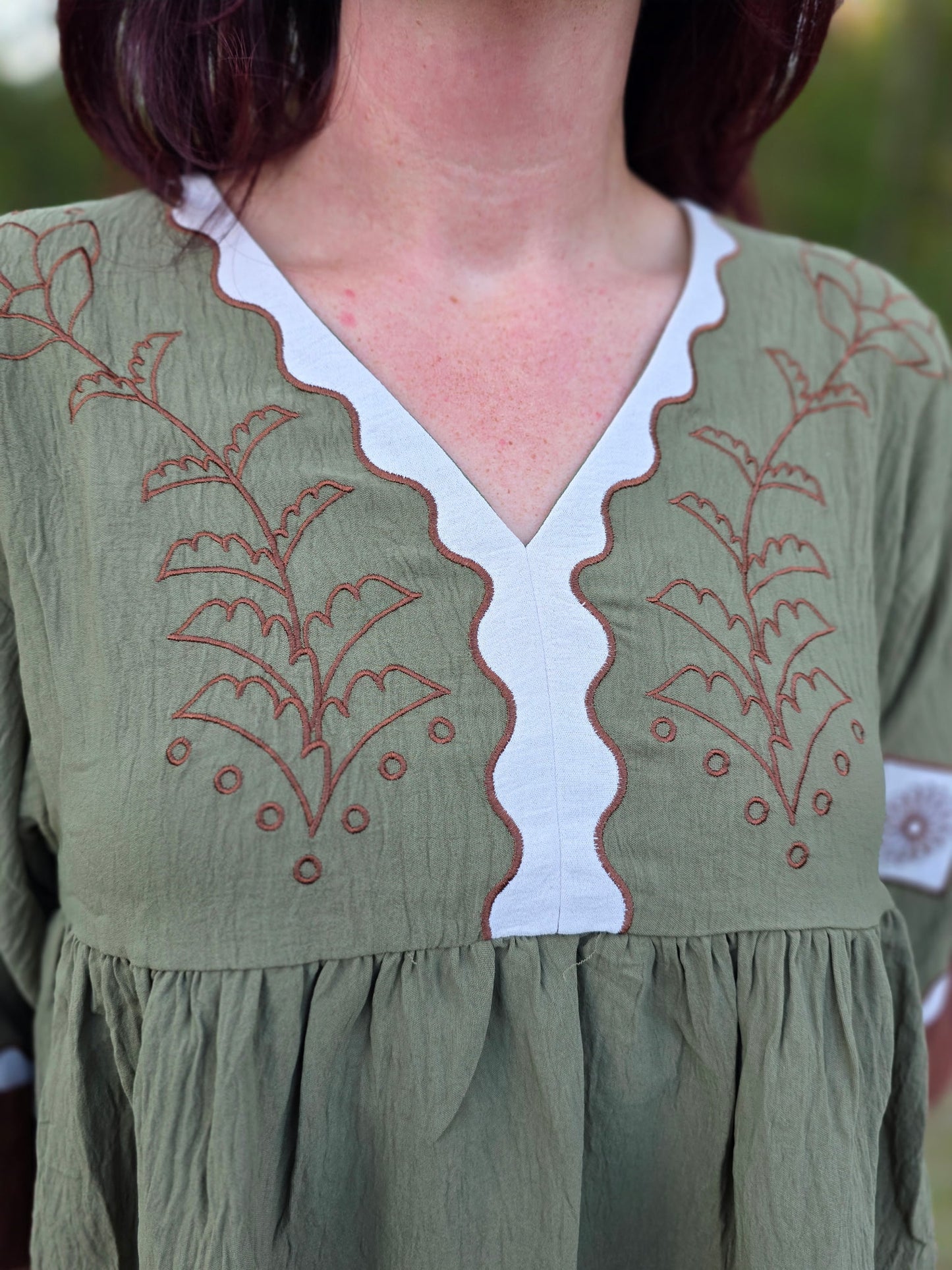 Olive Embroidered Peplum Top