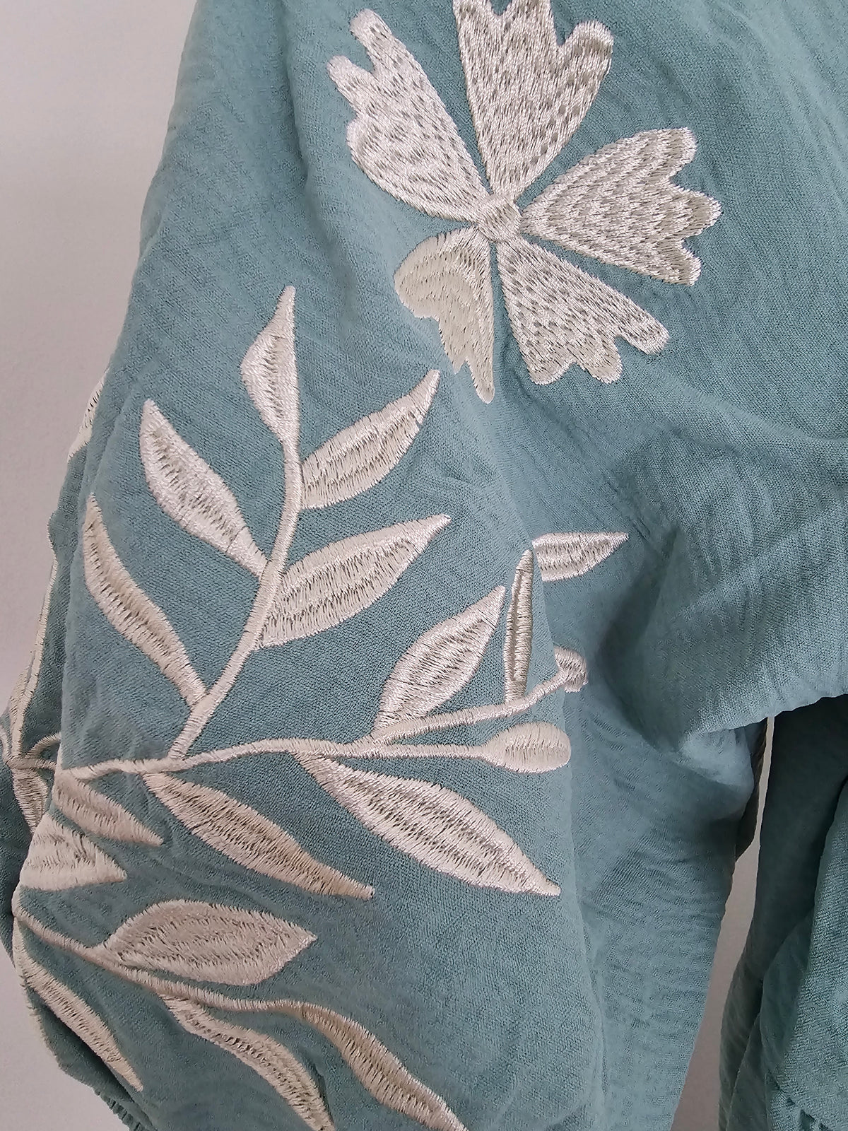 Patchwork Embroidered Puff Babydoll Blouse