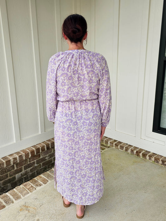 Button Down Drawstring Waist Midi Dress