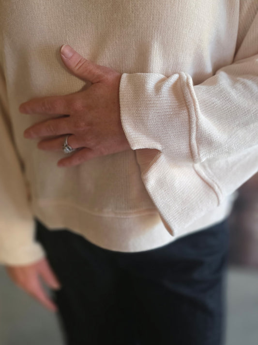 Umgee Knit Crew Sweater-Cream