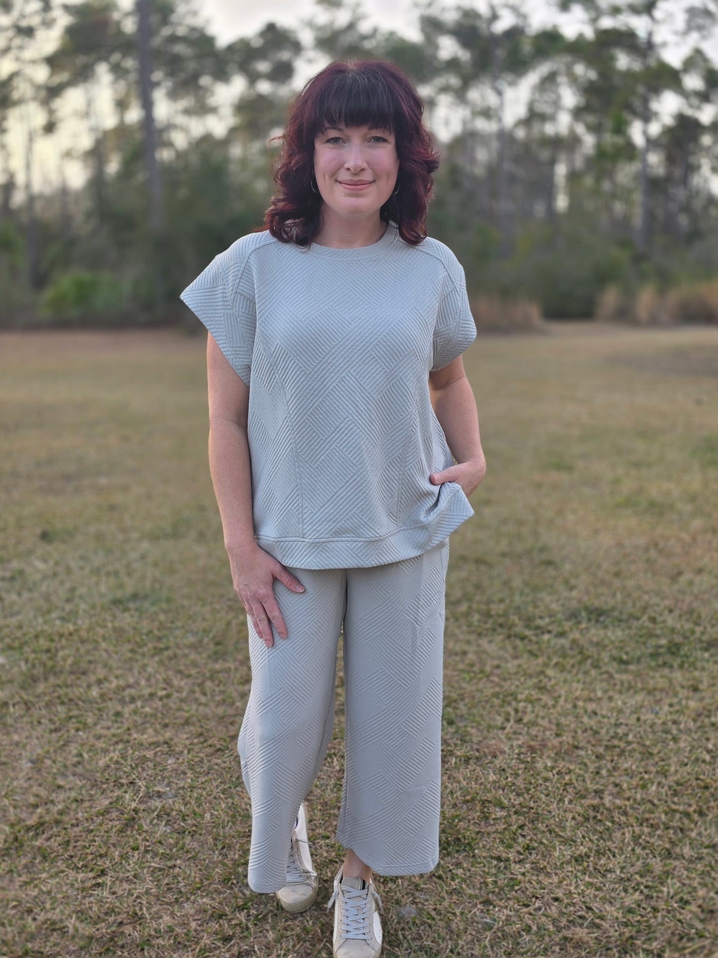 Umgee Short Sleeve Two Piece Set-Stone