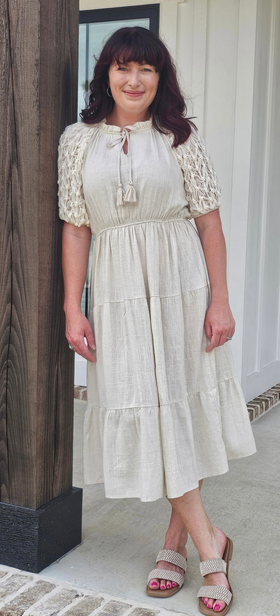 Umgee Ivory Textured Midi Dress