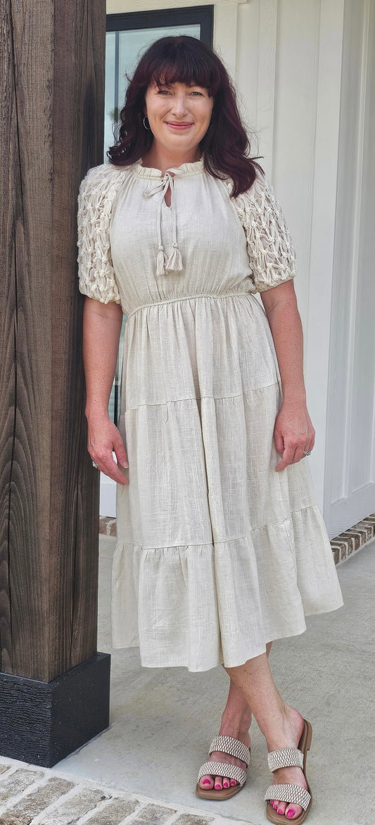 Umgee Ivory Textured Midi Dress
