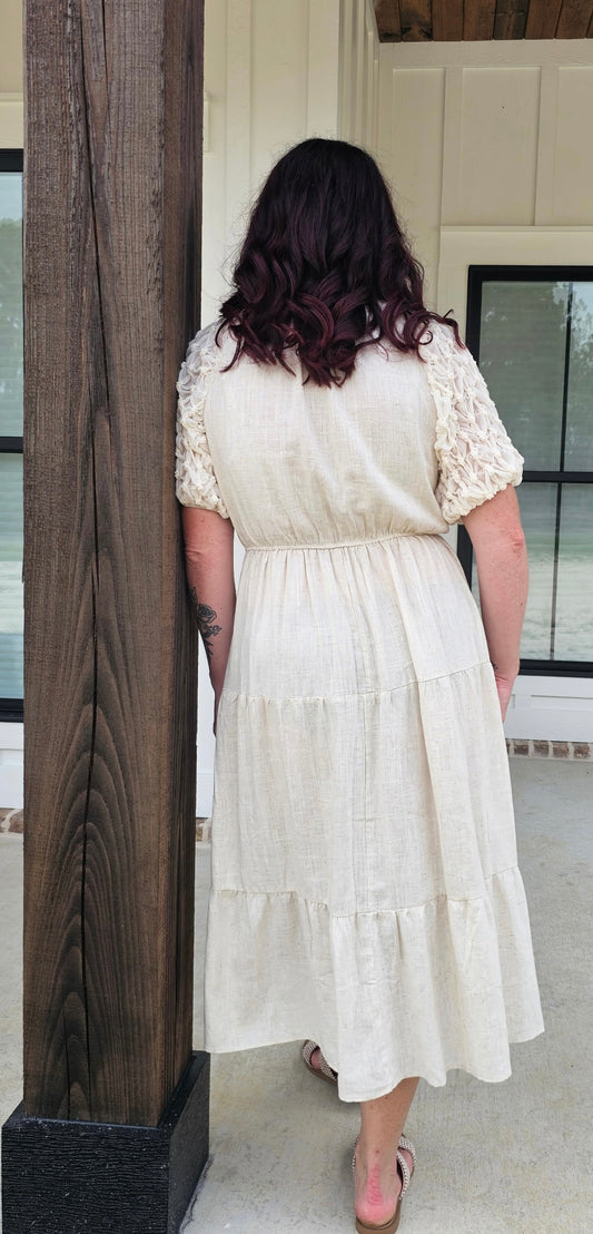 Umgee Ivory Textured Midi Dress