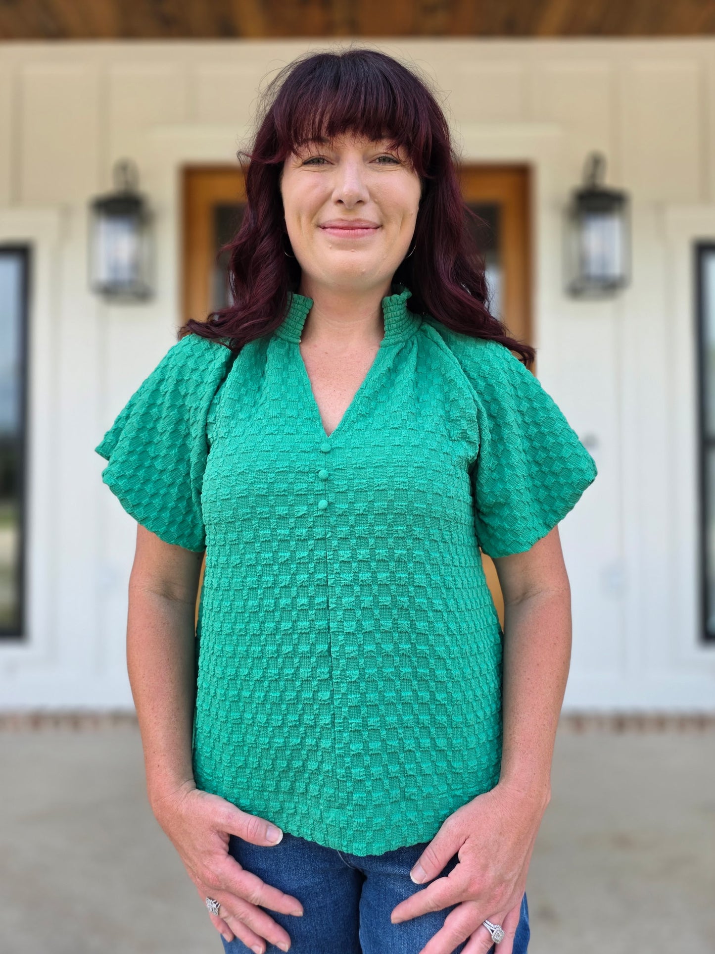 Umgee Textured Teal Blouse