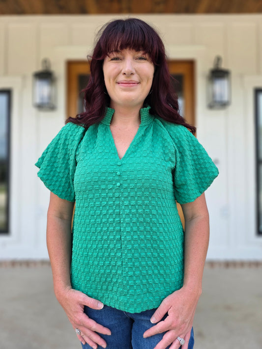 Umgee Textured Teal Blouse