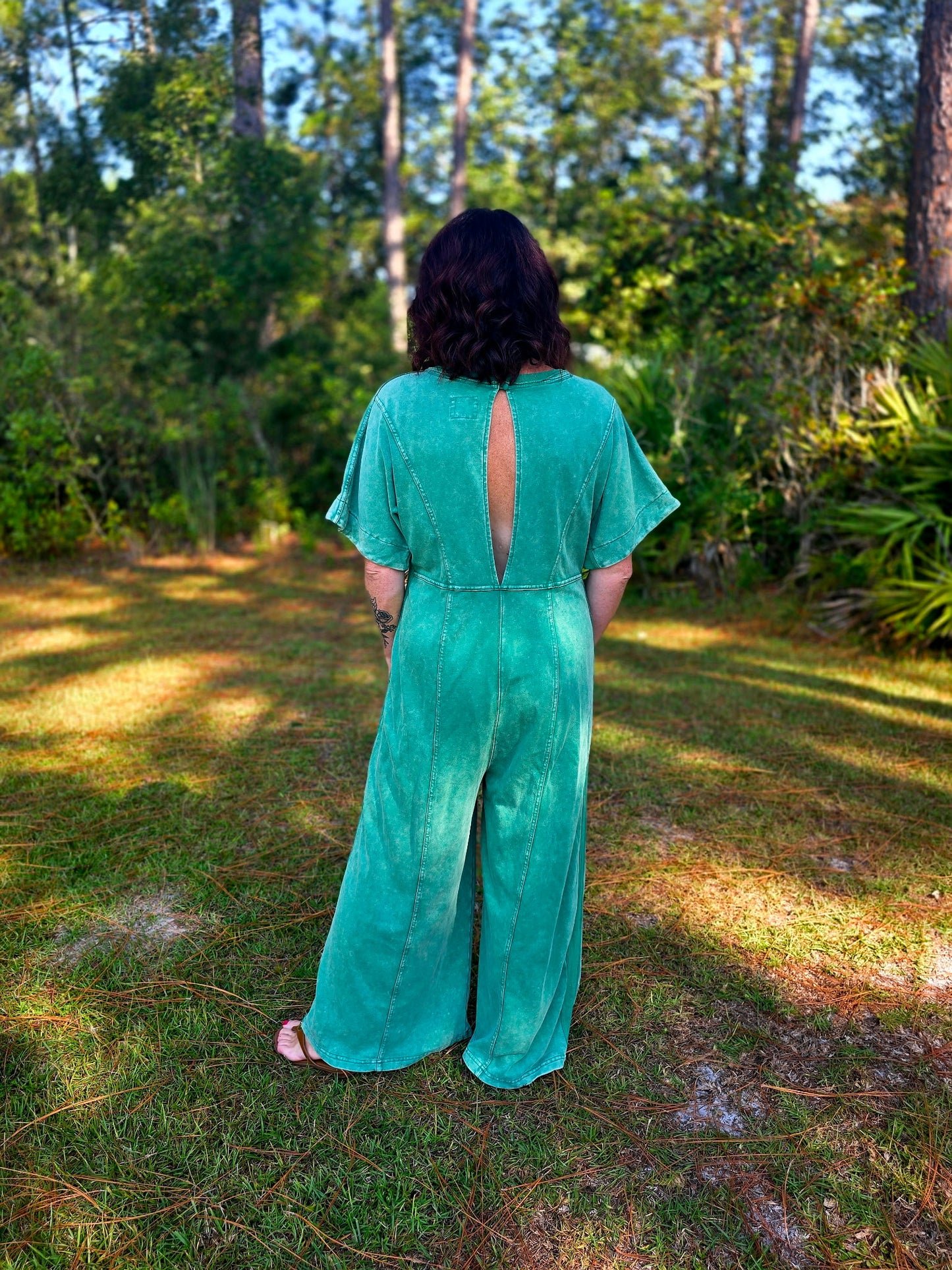 Coastal Ease Wide-Leg Jumpsuit by Umgee-Green