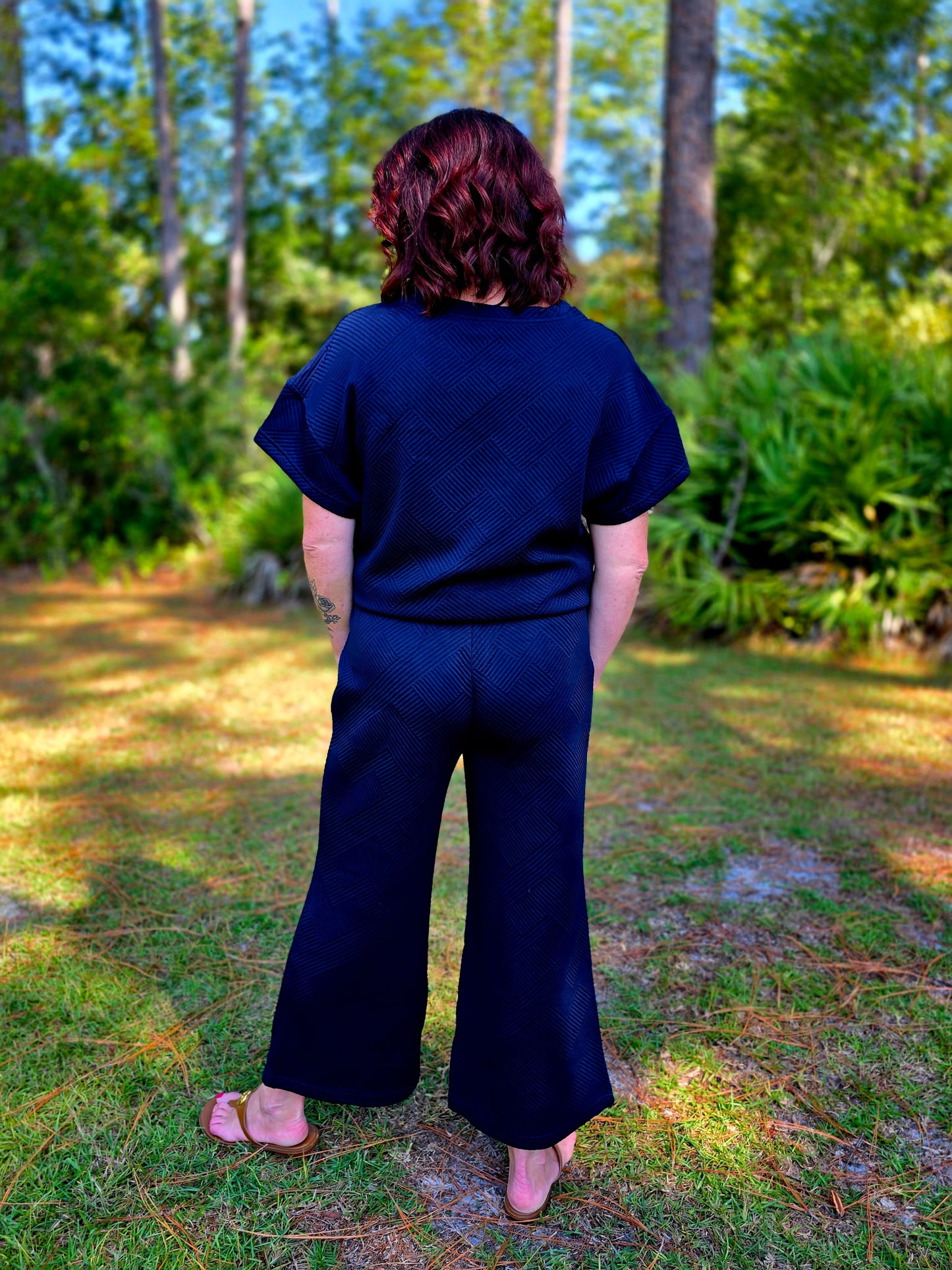 Textured Loose T Shirt and Drawstring Pants Set