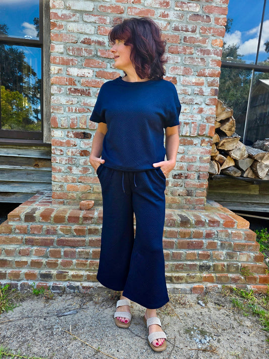 Textured Loose T Shirt and Drawstring Pants Set
