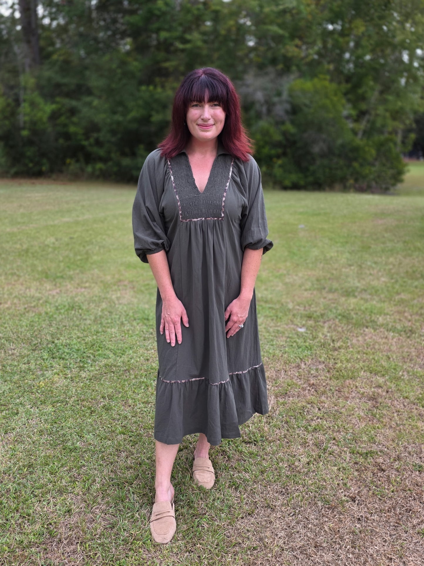 V Neck Collard Midi Dress by Umgee-Olive