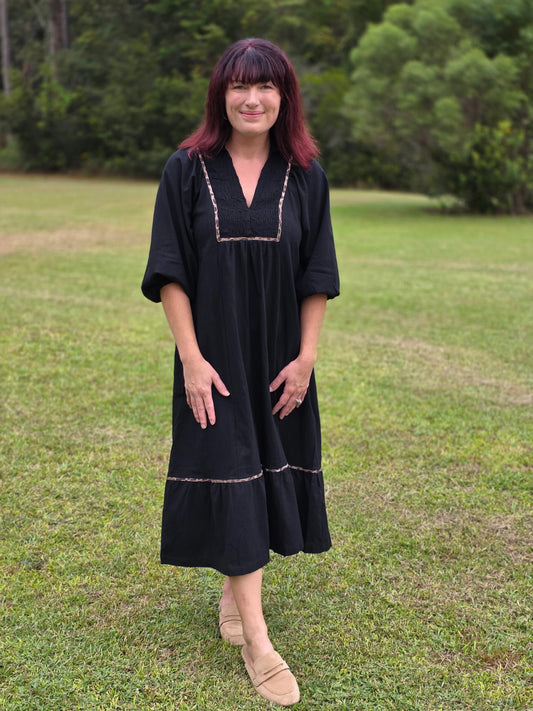 V Neck Collard Midi Dress by Umgee-Black