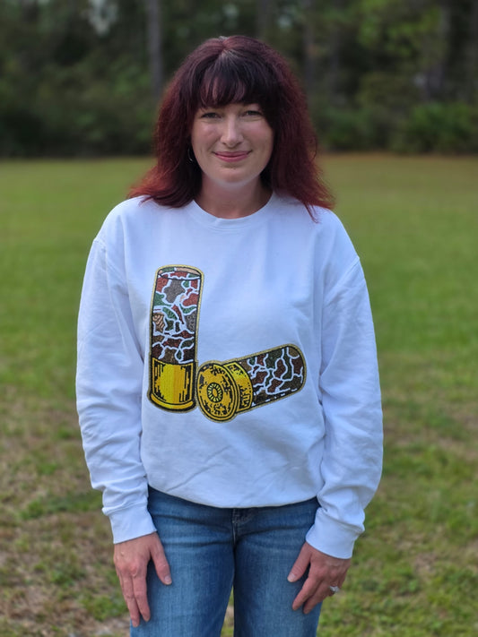 Sequin Shotgun Shells Sweatshirt-White