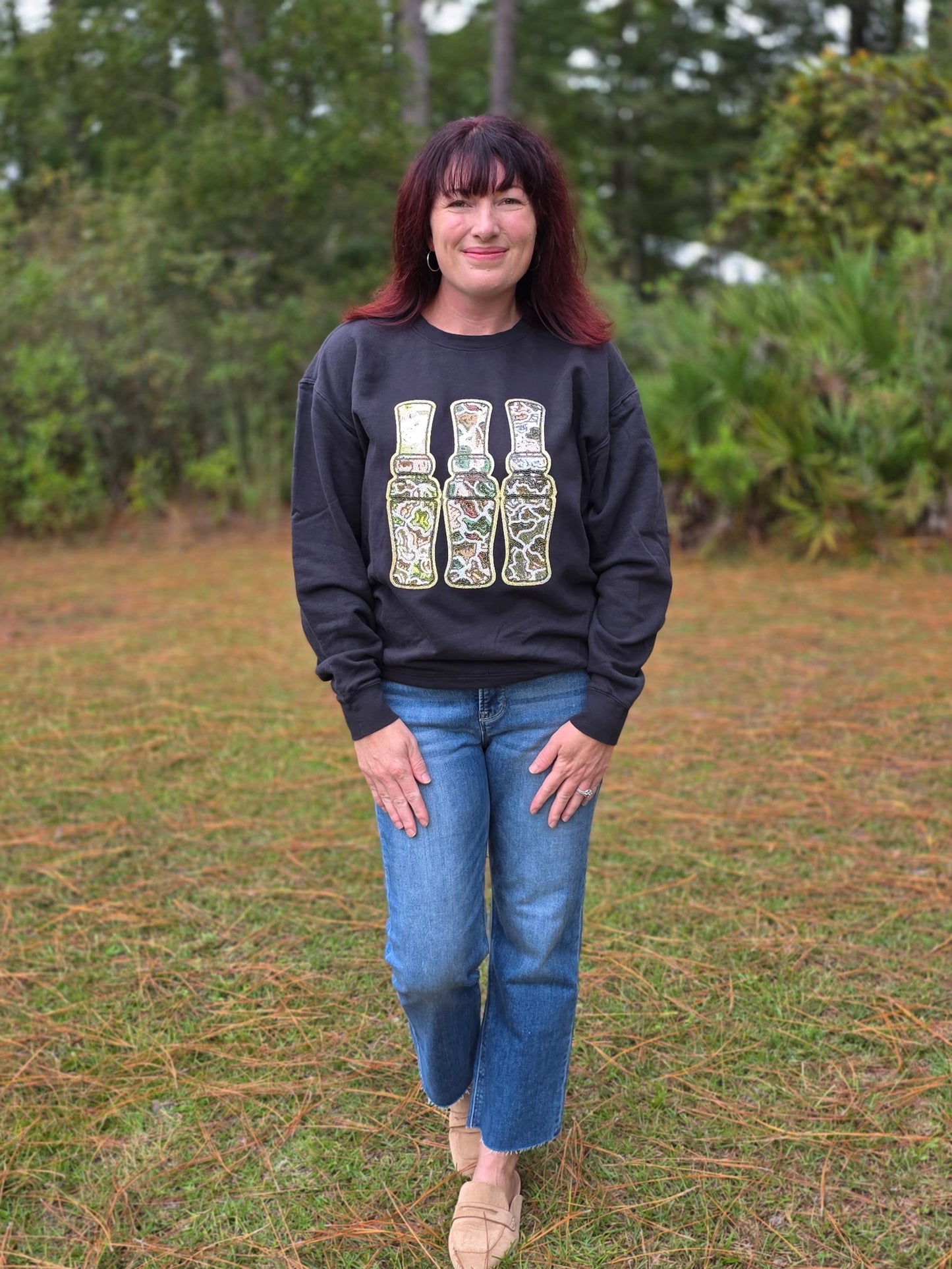 Duck Call Sequins Sweatshirt-Black