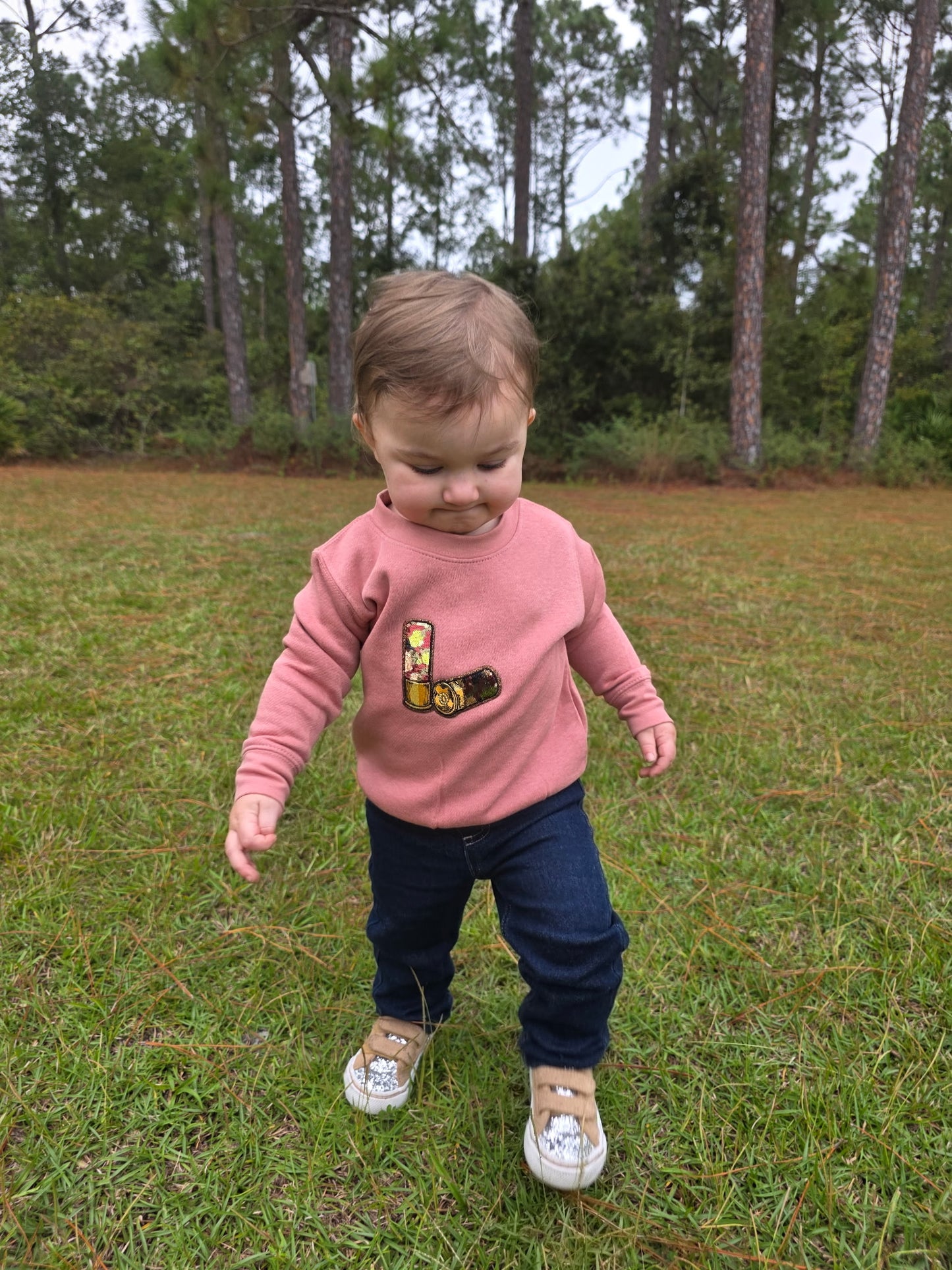 Sequin Shotgun Shells Sweatshirt-Mauve