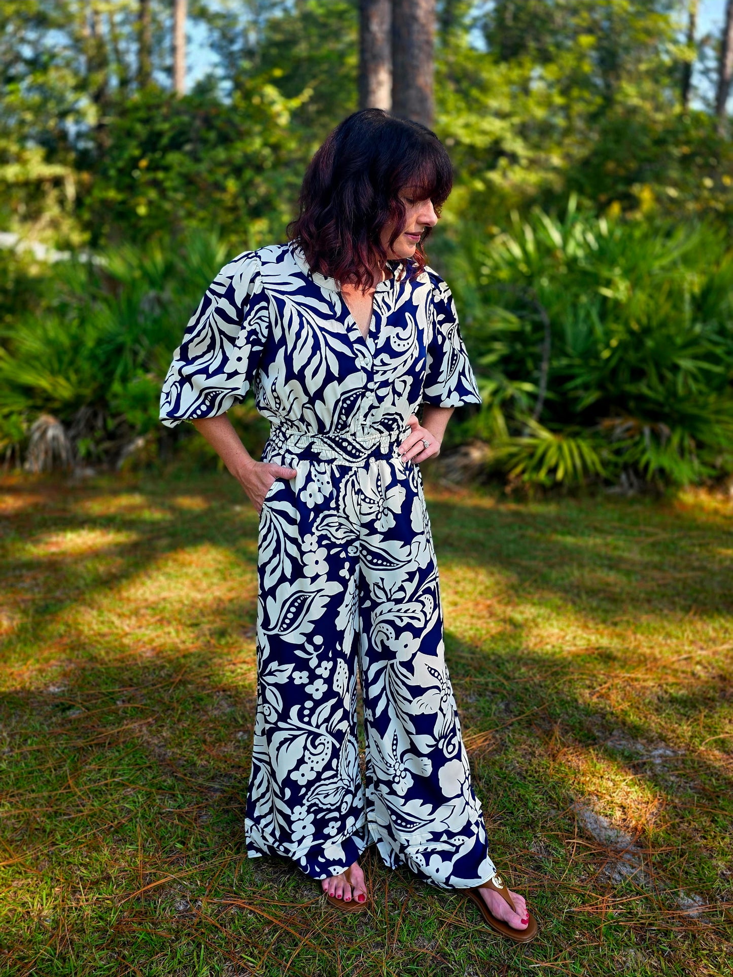 Midnight Garden Balloon Sleeve Romper by Umgee