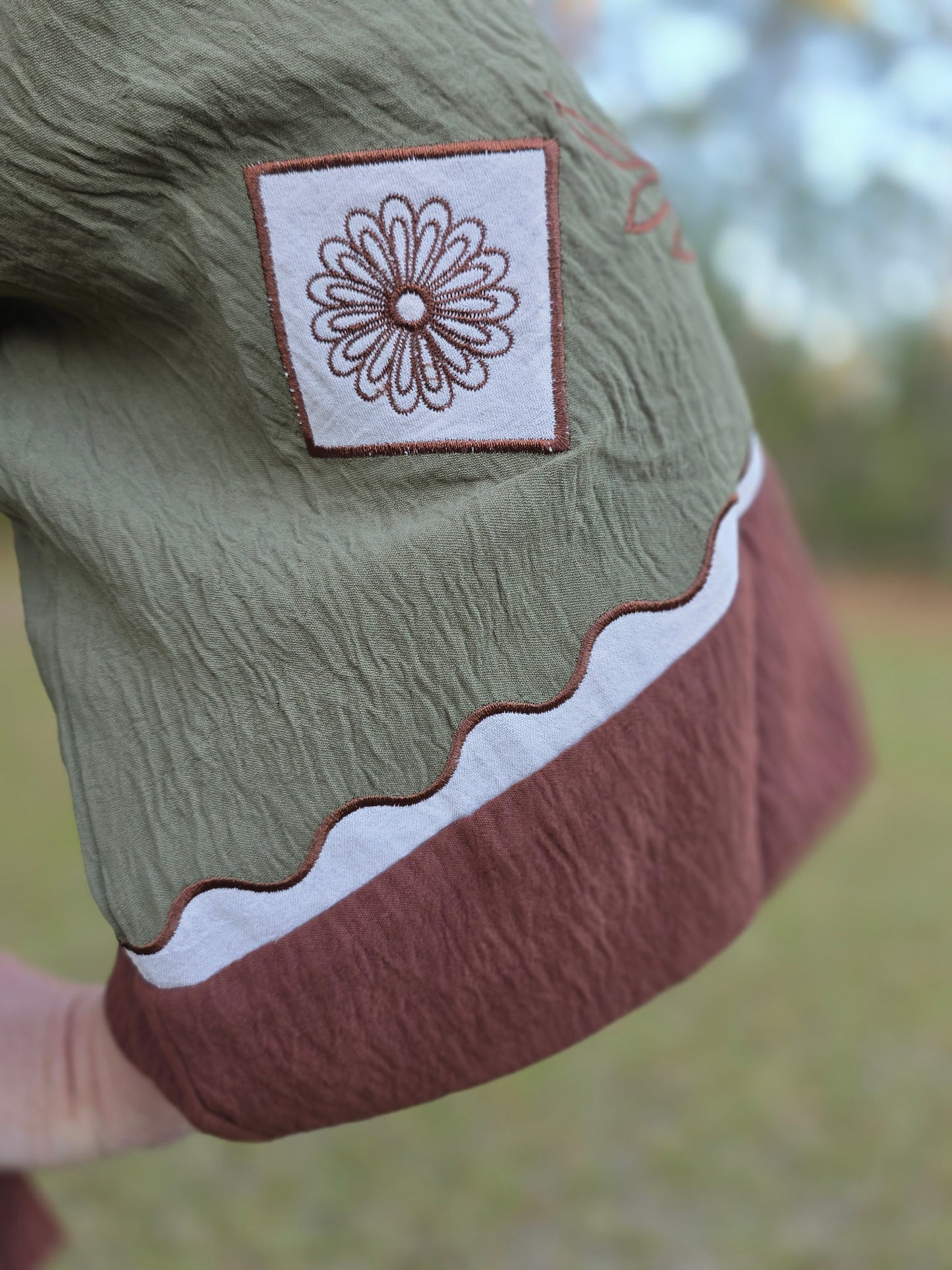 Olive Embroidered Peplum Top