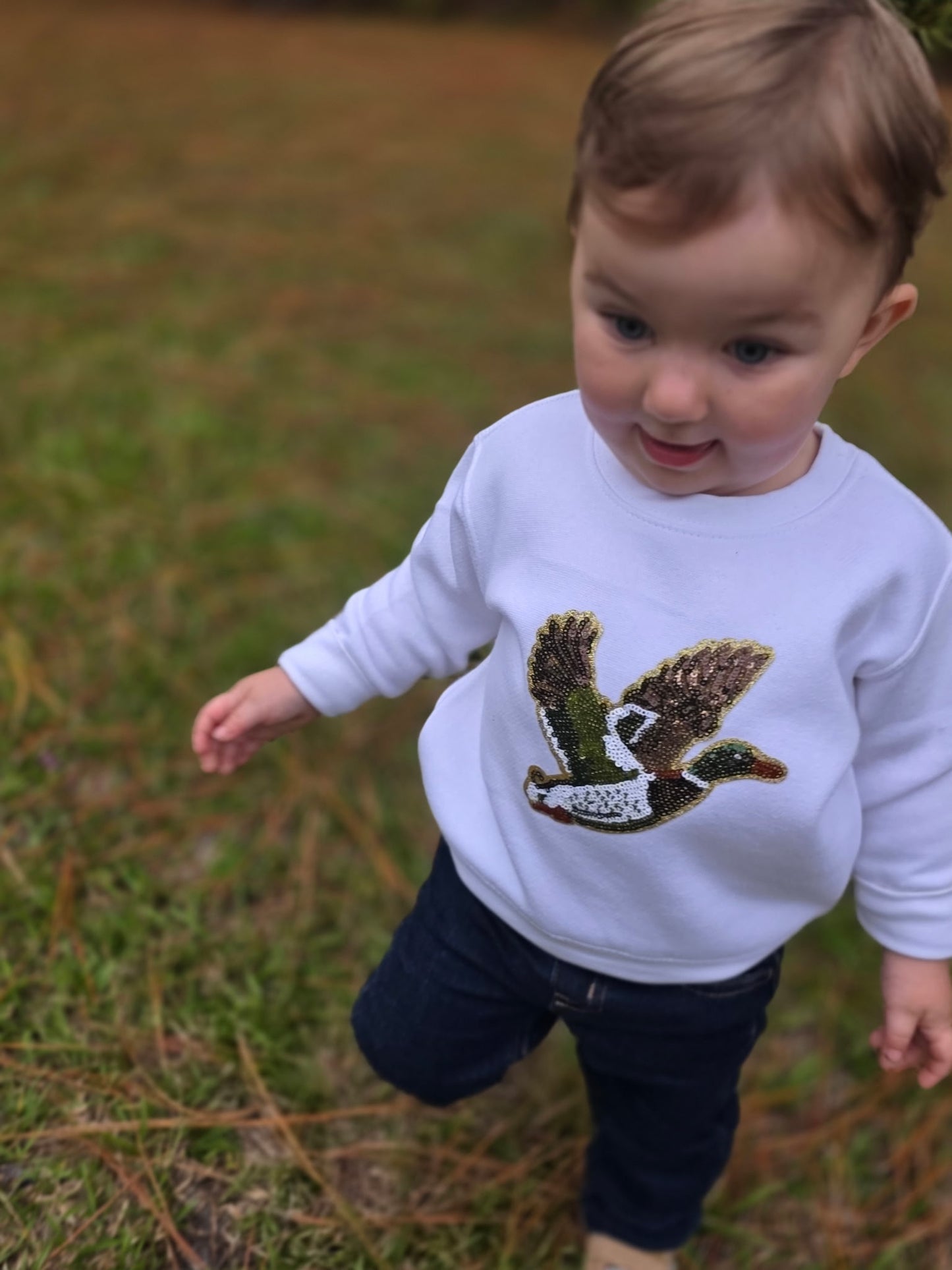 Sequin Mallard Duck Sweatshirt-Mauve