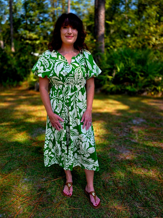 Botanical Breeze Midi Dress by Umgee-Green