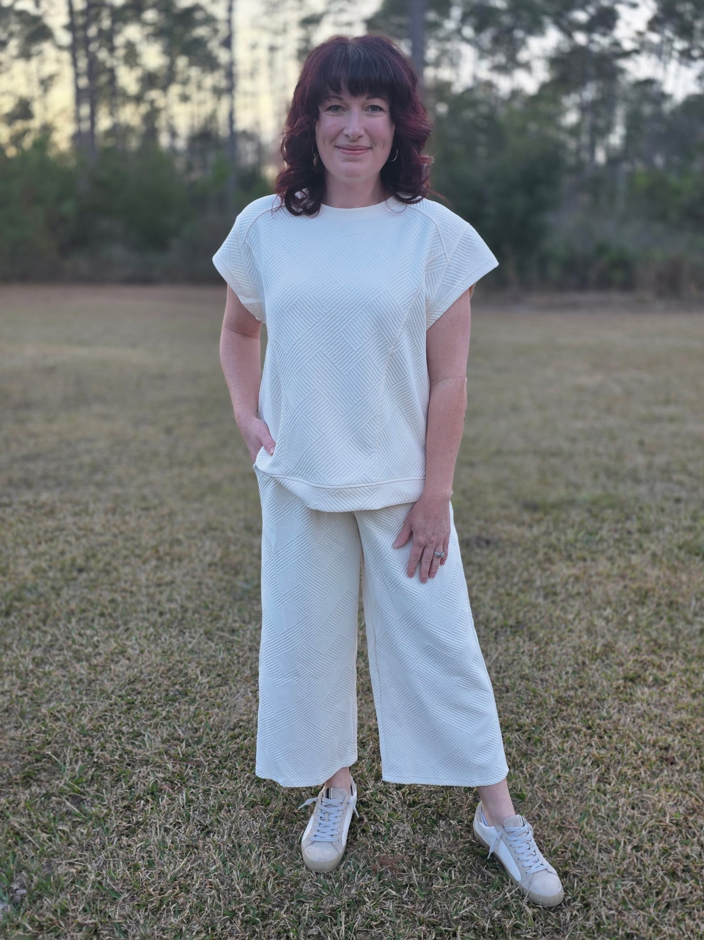 Umgee Short Sleeve Two Piece Set-Cream