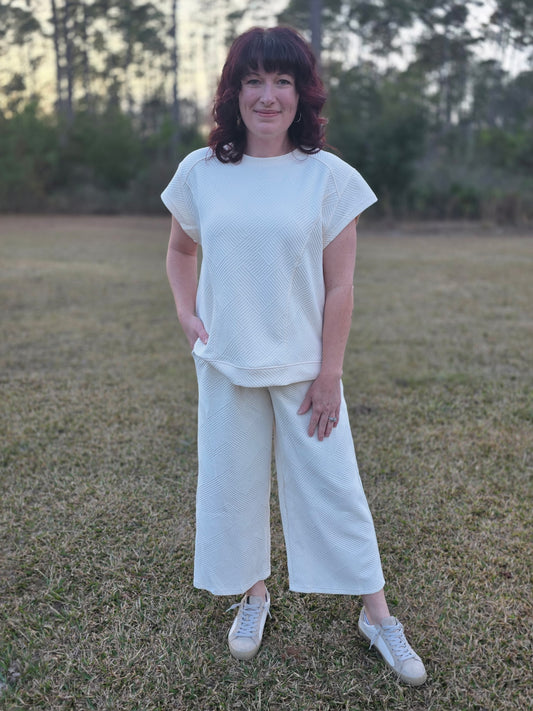 Umgee Short Sleeve Two Piece Set-Cream