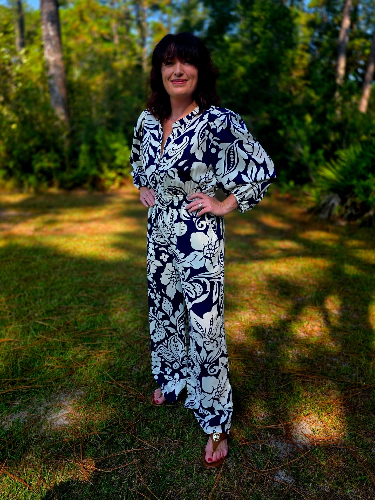 Midnight Garden Balloon Sleeve Romper by Umgee