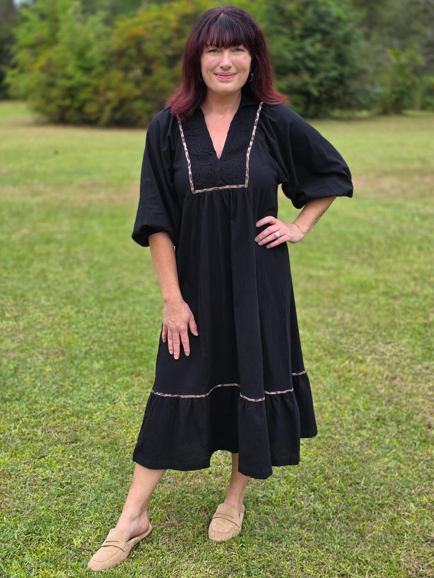 V Neck Collard Midi Dress by Umgee-Black