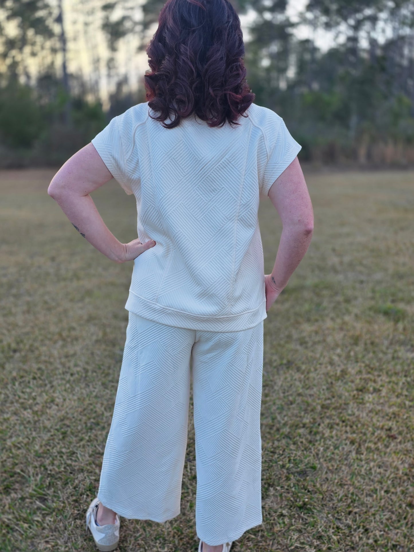 Umgee Short Sleeve Two Piece Set-Cream