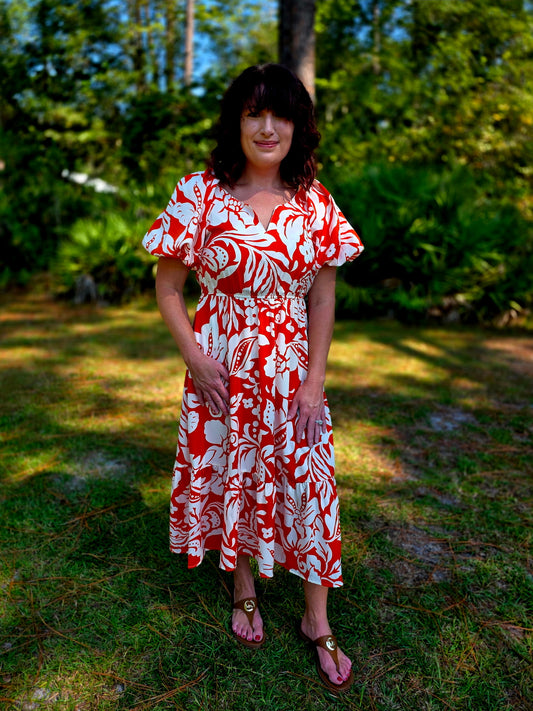 Botanical Breeze Midi Dress by Umgee-Tomato Mix