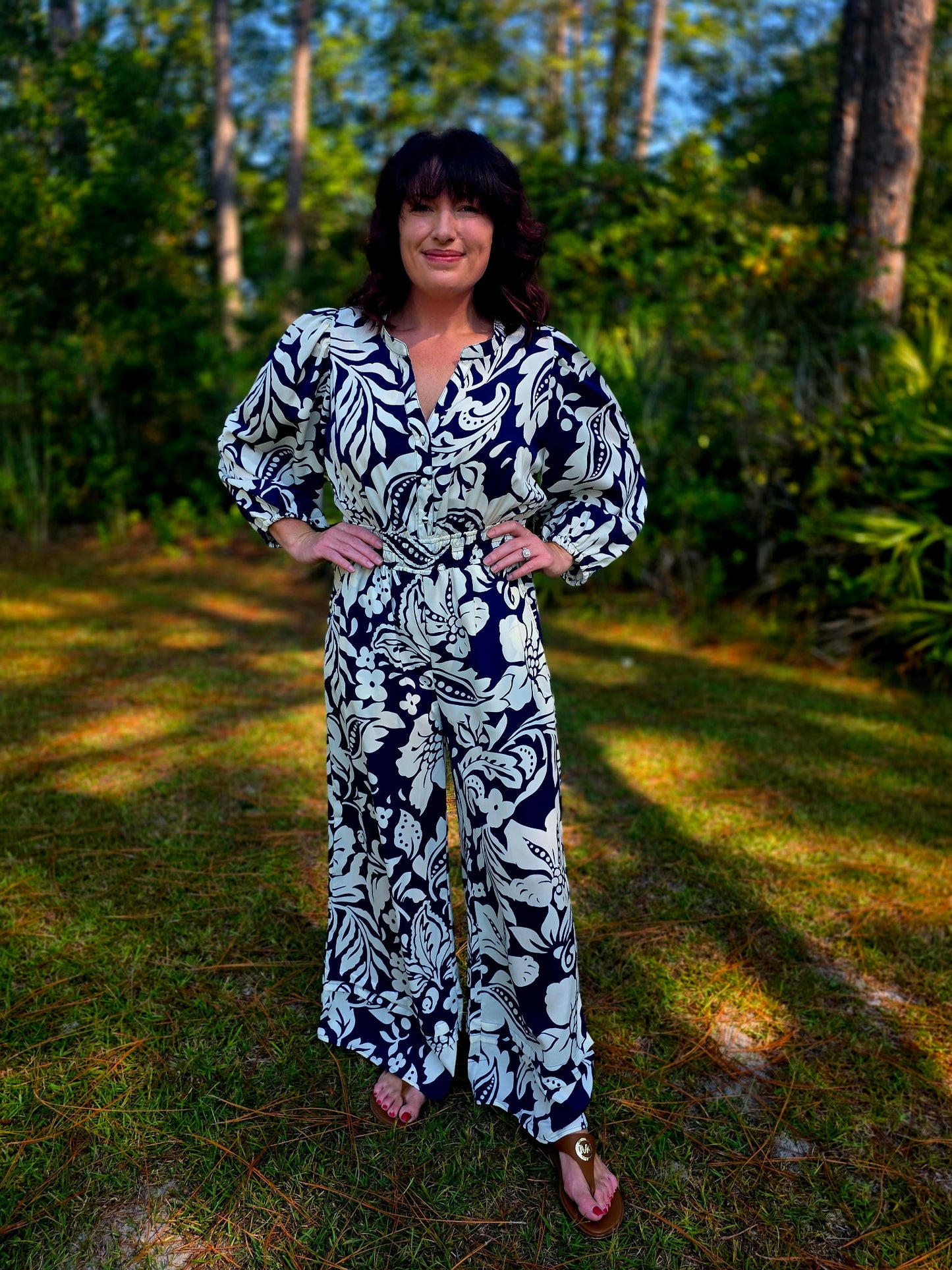 Midnight Garden Balloon Sleeve Romper by Umgee