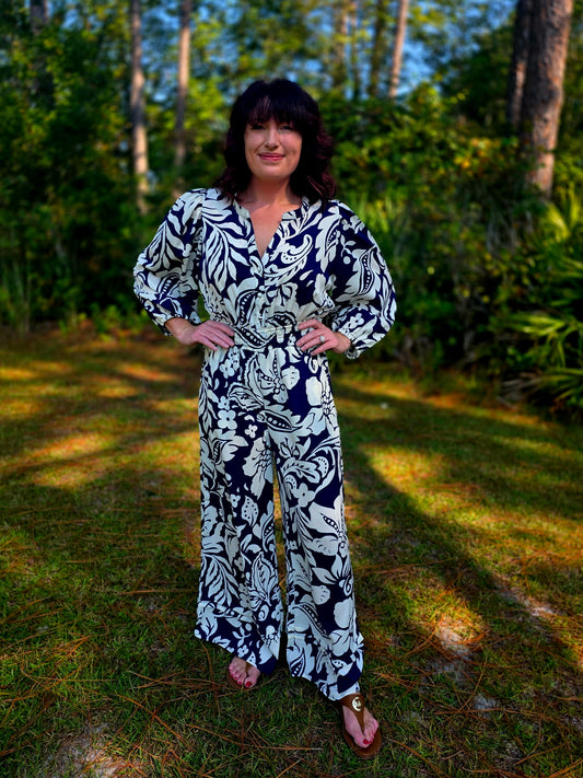 Midnight Garden Balloon Sleeve Romper by Umgee
