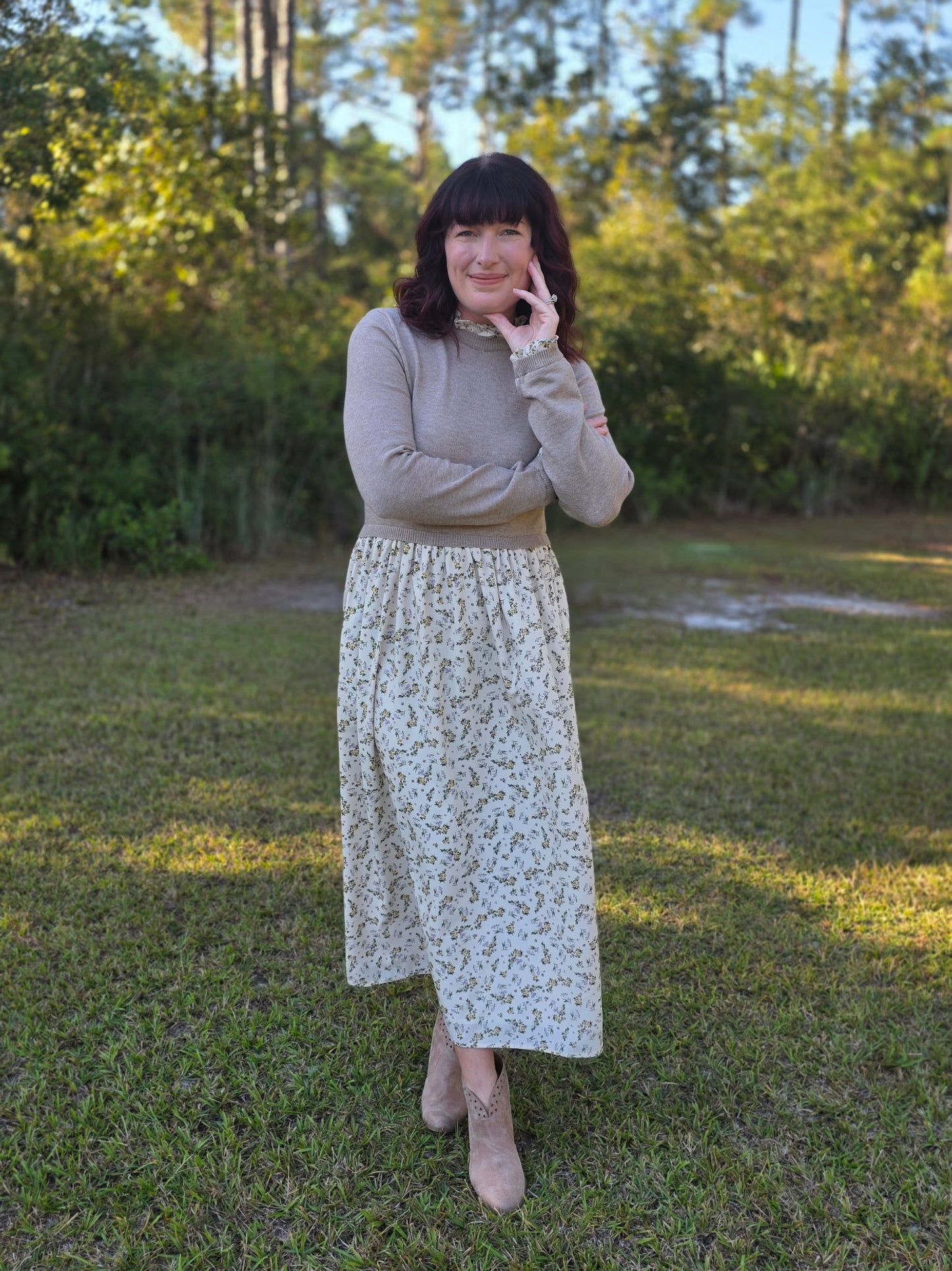 Floral Midi Dress with Knit top