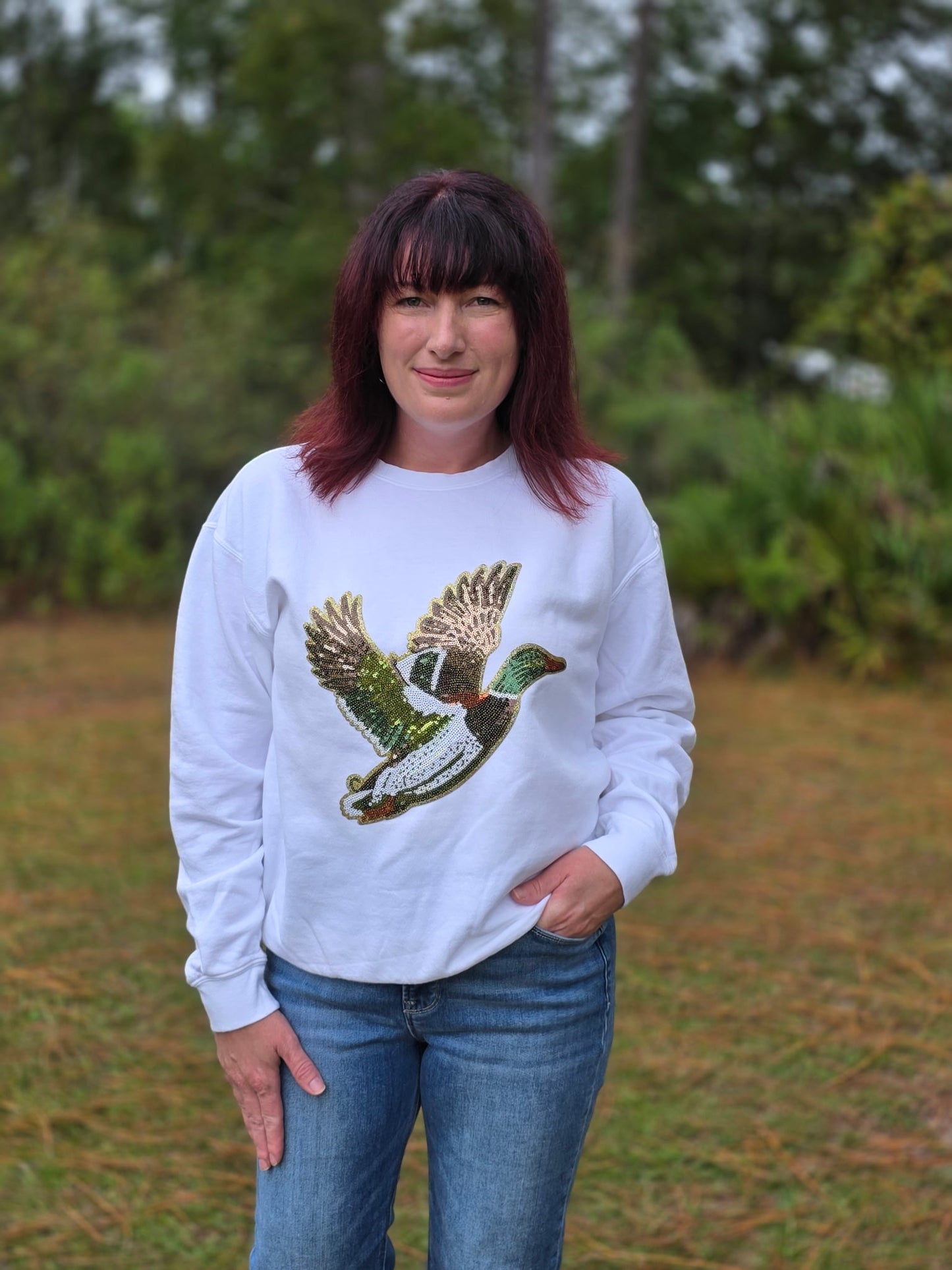 Mallard Duck Sequins Sweatshirt-White