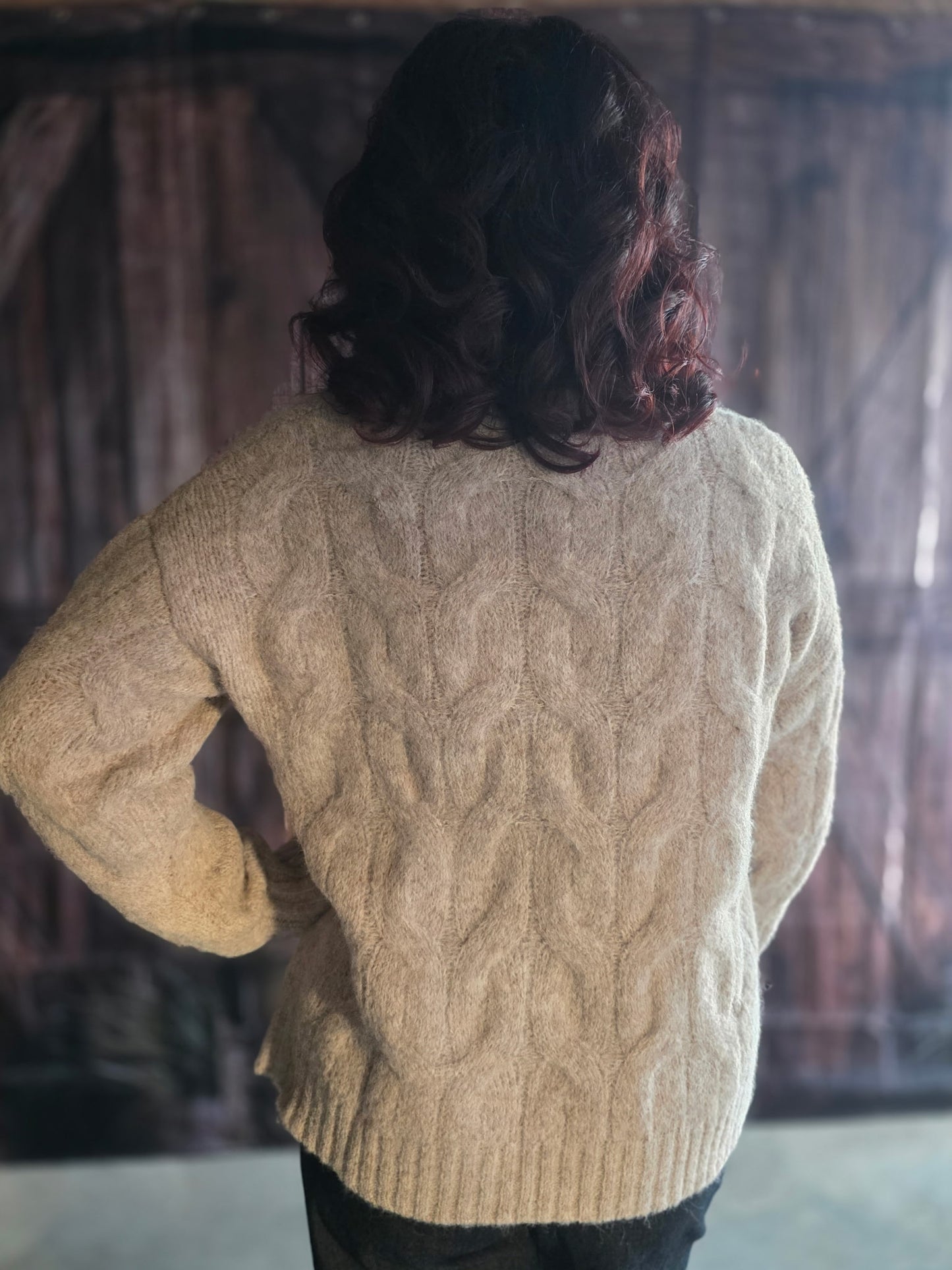 Umgee Cable Knit Sweater-Stone