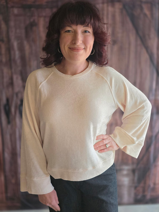 Umgee Knit Crew Sweater-Cream