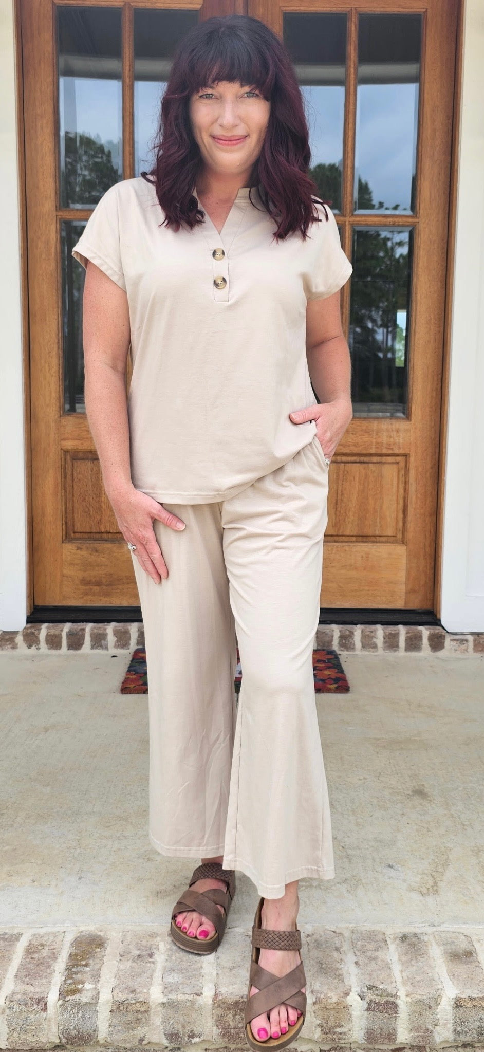 Short Sleeve Two-Piece Set- Apricot