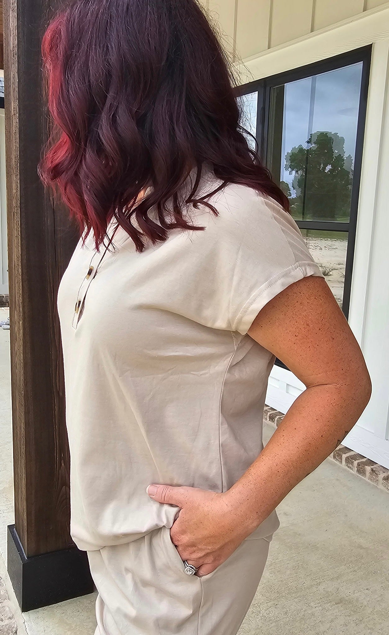 Short Sleeve Two-Piece Set- Apricot