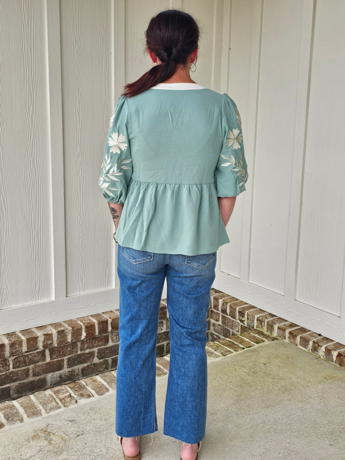 Patchwork Embroidered Puff Babydoll Blouse