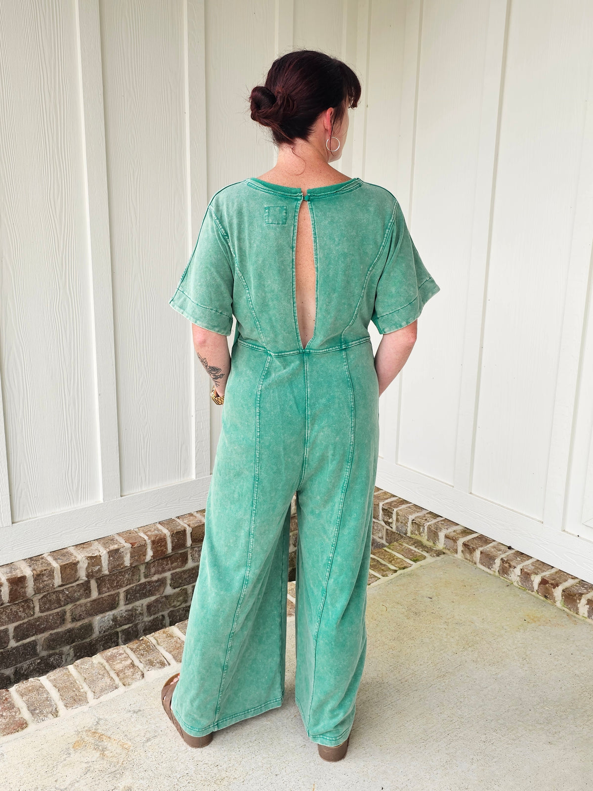Umgee Coastal Ease Wide-Leg Jumpsuit-Green